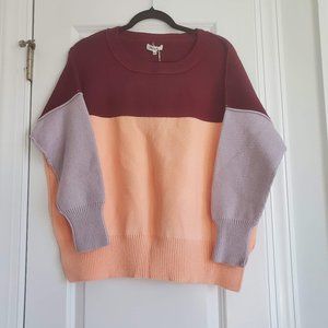 Color Block Sweater - Burgundy/Peach/Grey - M/L - NWT